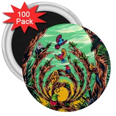 Monkey Tiger Bird Parrot Forest Jungle Style 3  Magnets (100 Pack) by Grandong
