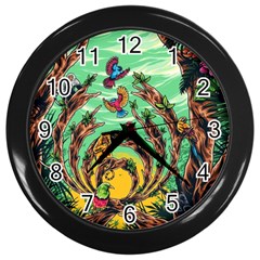 Monkey Tiger Bird Parrot Forest Jungle Style Wall Clock (black) by Grandong