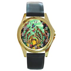 Monkey Tiger Bird Parrot Forest Jungle Style Round Gold Metal Watch by Grandong