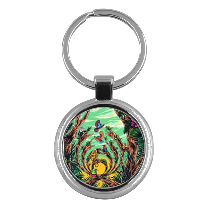 Monkey Tiger Bird Parrot Forest Jungle Style Key Chain (Round)