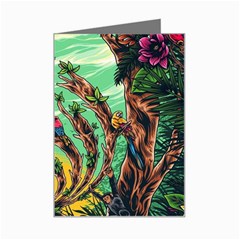 Monkey Tiger Bird Parrot Forest Jungle Style Mini Greeting Card by Grandong