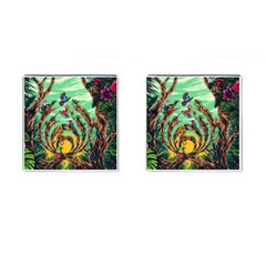 Monkey Tiger Bird Parrot Forest Jungle Style Cufflinks (square) by Grandong