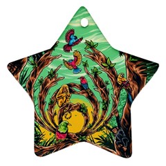 Monkey Tiger Bird Parrot Forest Jungle Style Star Ornament (two Sides) by Grandong