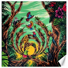 Monkey Tiger Bird Parrot Forest Jungle Style Canvas 20  X 20  by Grandong