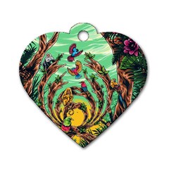 Monkey Tiger Bird Parrot Forest Jungle Style Dog Tag Heart (two Sides) by Grandong
