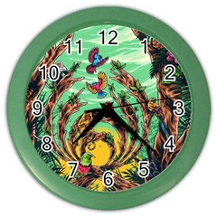 Monkey Tiger Bird Parrot Forest Jungle Style Color Wall Clock by Grandong