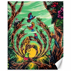 Monkey Tiger Bird Parrot Forest Jungle Style Canvas 11  X 14  by Grandong