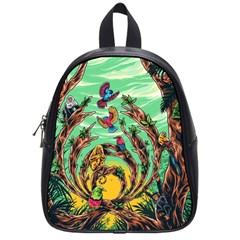 Monkey Tiger Bird Parrot Forest Jungle Style School Bag (small) by Grandong
