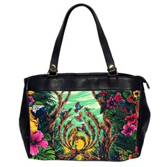Monkey Tiger Bird Parrot Forest Jungle Style Oversize Office Handbag (2 Sides) by Grandong
