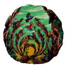 Monkey Tiger Bird Parrot Forest Jungle Style Large 18  Premium Round Cushions by Grandong