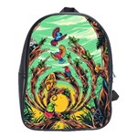 Monkey Tiger Bird Parrot Forest Jungle Style School Bag (XL) Front