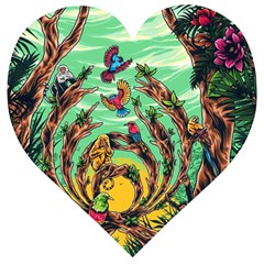 Monkey Tiger Bird Parrot Forest Jungle Style Wooden Puzzle Heart by Grandong