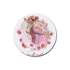 Women With Flower Rubber Coaster (round) by fashiontrends