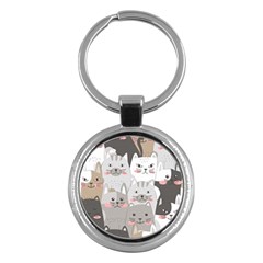 Cute Cats Seamless Pattern Key Chain (round) by Bangk1t
