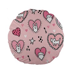 Cartoon Cute Valentines Day Doodle Heart Love Flower Seamless Pattern Vector Standard 15  Premium Flano Round Cushions