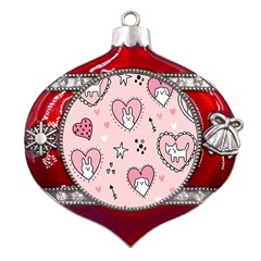 Cartoon Cute Valentines Day Doodle Heart Love Flower Seamless Pattern Vector Metal Snowflake And Bell Red Ornament