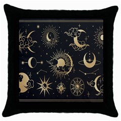 Asian-set With Clouds Moon-sun Stars Vector Collection Oriental Chinese Japanese Korean Style Throw Pillow Case (black) by Bangk1t
