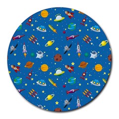 Space Rocket Solar System Pattern Round Mousepad