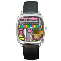 Pattern Geometric Abstract Colorful Arrow Line Circle Triangle Square Metal Watch