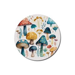 Mushroom Forest Fantasy Flower Nature Rubber Coaster (round)