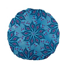 Flower Template Mandala Nature Blue Sketch Drawing Standard 15  Premium Flano Round Cushions