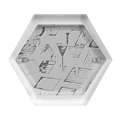 City Houses Cute Drawing Landscape Village Hexagon Wood Jewelry Box by Bangk1t