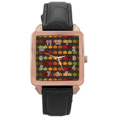 Autumn Fall Leaves Season Background Glitter Art Rose Gold Leather Watch  by Bangk1t