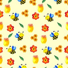 Seamless Background Honey Bee Wallpaper Texture Play Mat (square) by Bangk1t