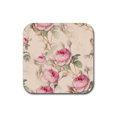 Roses Plants Vintage Retro Flowers Pattern Rubber Coaster (square) by Bangk1t