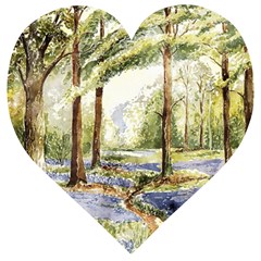 Trees Park Watercolor Lavender Flowers Foliage Wooden Puzzle Heart by Bangk1t