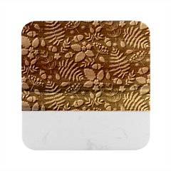 Pattern Forest Leaf Fruits Flowers Motif Marble Wood Coaster (square) by Amaryn4rt