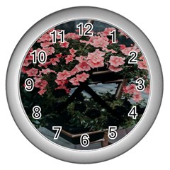Pink Peony  Flower Wall Clock (silver) by artworkshop