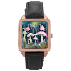 Mushroom Fungus Rose Gold Leather Watch  by Ravend