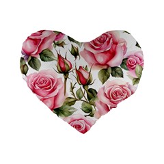 Flower Rose Pink Standard 16  Premium Flano Heart Shape Cushions by Ravend
