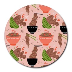 Japanese Street Food Soba Noodle In Bowl Pattern Round Mousepad by Grandong