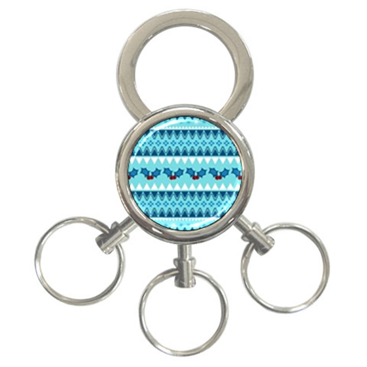Blue Christmas Vintage Ethnic Seamless Pattern 3-Ring Key Chain