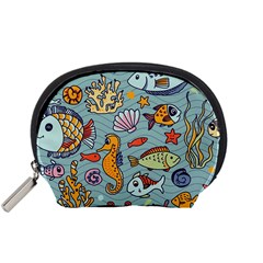 Cartoon Underwater Seamless Pattern With Crab Fish Seahorse Coral Marine Elements Accessory Pouch (small) by Grandong