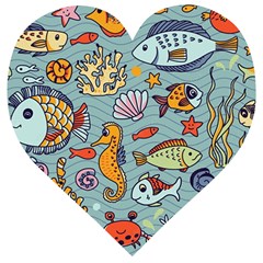 Cartoon Underwater Seamless Pattern With Crab Fish Seahorse Coral Marine Elements Wooden Puzzle Heart by Grandong