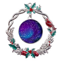 Realistic Night Sky With Constellations Metal X mas Wreath Holly Leaf Ornament by Cowasu