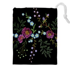 Embroidery-trend-floral-pattern-small-branches-herb-rose Drawstring Pouch (4xl) by pakminggu