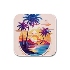 Nature Tropical Palm Trees Sunset Rubber Square Coaster (4 Pack) by uniart180623