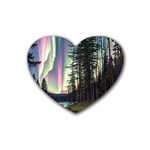 Northern Lights Aurora Borealis Rubber Heart Coaster (4 pack)