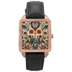 Flower Leaves Floral Rose Gold Leather Watch  by pakminggu
