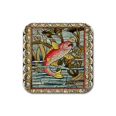Fish Underwater Cubism Mosaic Rubber Square Coaster (4 Pack) by Bedest
