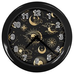 Asian Seamless Pattern With Clouds Moon Sun Stars Vector Collection Oriental Chinese Japanese Korean Wall Clock (black) by pakminggu
