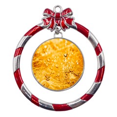 Water-gold Metal Red Ribbon Round Ornament by nateshop