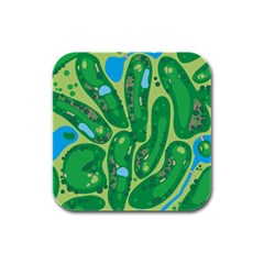 Golf Course Par Golf Course Green Rubber Square Coaster (4 Pack) by Cowasu