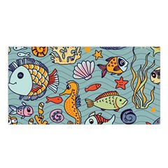 Cartoon Underwater Seamless Pattern With Crab Fish Seahorse Coral Marine Elements Satin Shawl 45  X 80  by Bedest