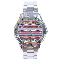 Christmas-color-stripes Pattern Stainless Steel Analogue Watch by Bedest