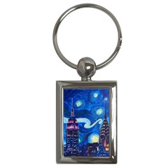 Starry Night In New York Van Gogh Manhattan Chrysler Building And Empire State Building Key Chain (rectangle) by Sarkoni